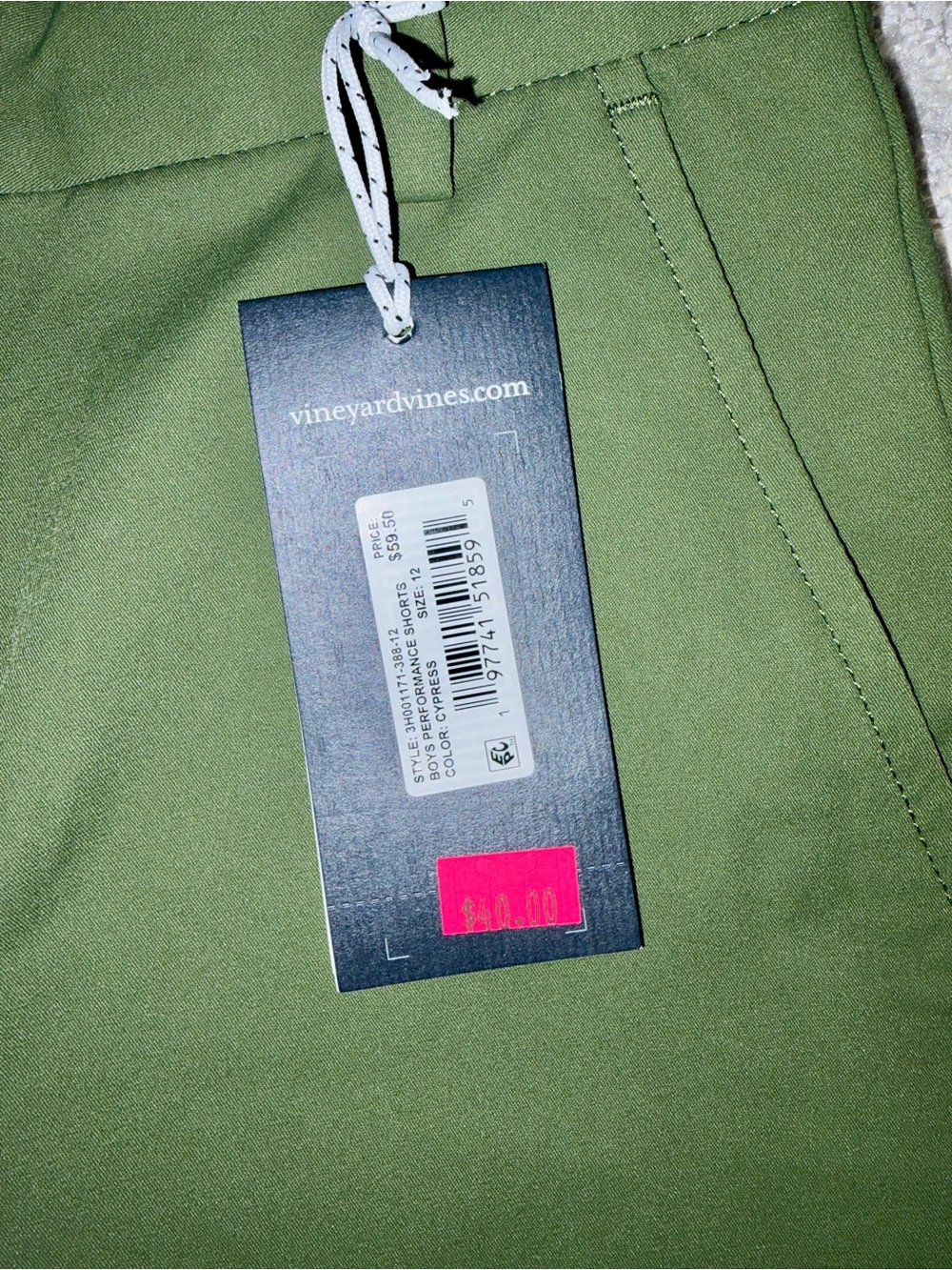 Vineyard Vines Olive Green Performance Kids Shorts SC - Picture 3 of 3